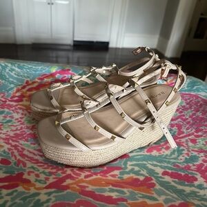 BAMBOO Beige Studded Espadrille Platform Sandals